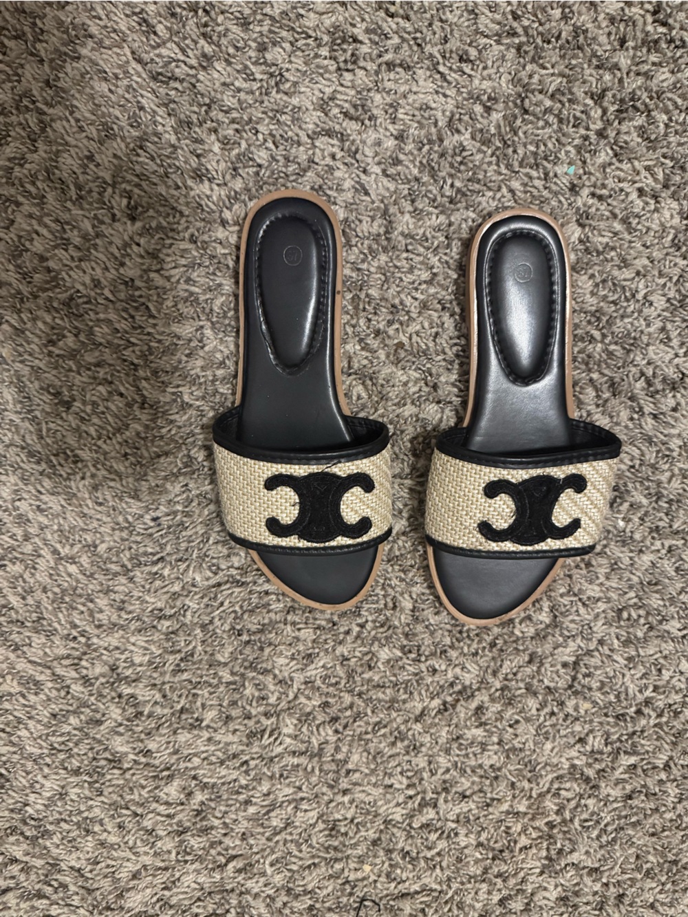 Neutral Woven Slide Sandals with Black Accent - Women sandals